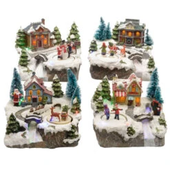 Scena Natalizia Villaggio LED In Fibra Ottica In Movimento