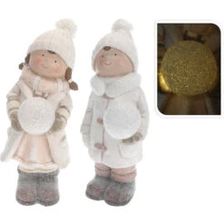 Bimbo Resina Con Sfera LED Bianco Caldo