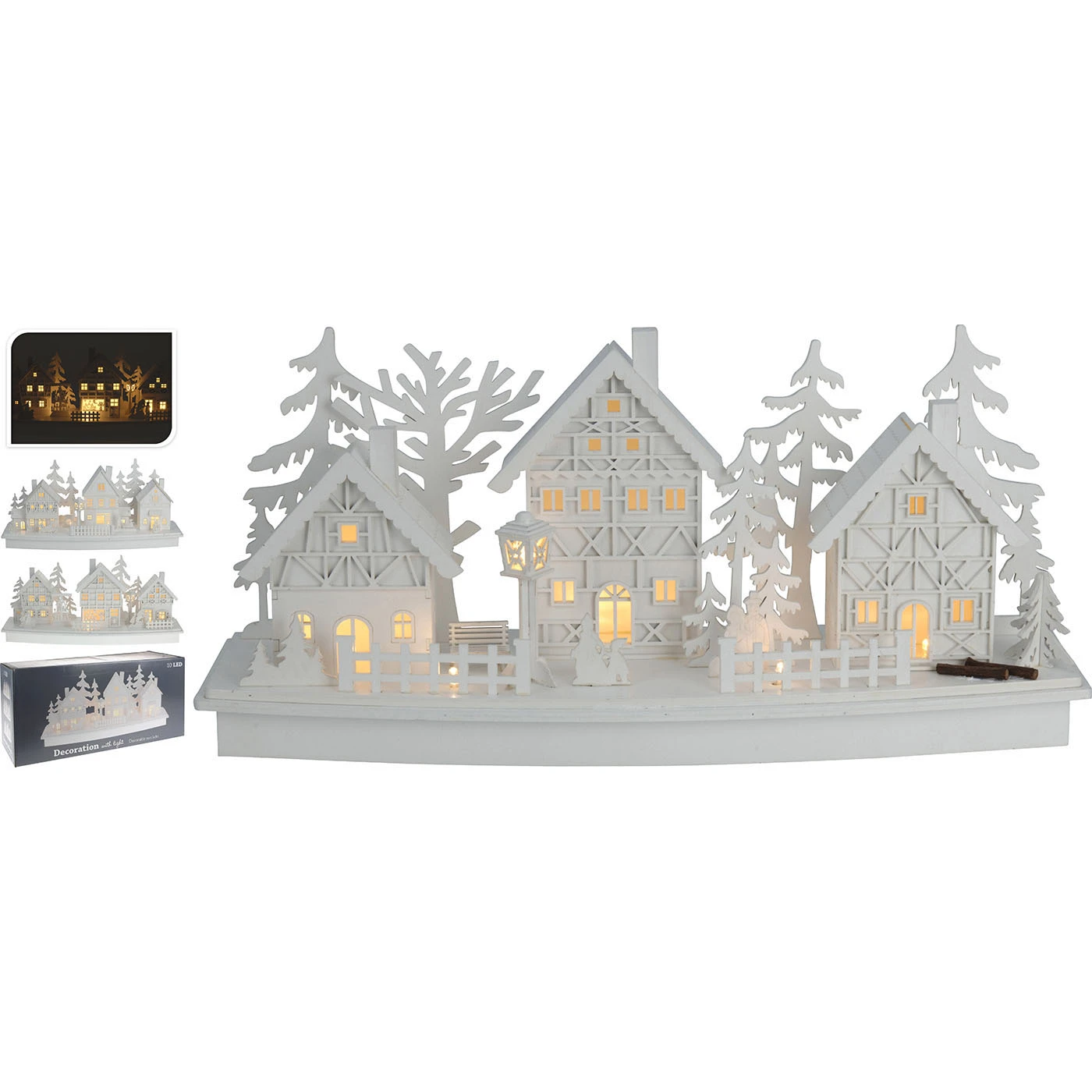 Villaggio Legno Bianco Con Luci 45cm