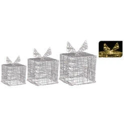 Set 3 Pacchi Regalo In Filo Acrilico Con 90 MicroLed