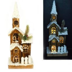 Campanile In Legno Con Luci 41 Cm