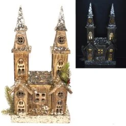 Chiesetta In Legno Con Luci 40cm