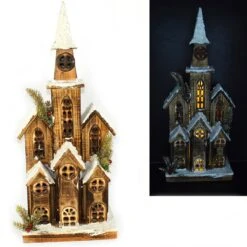 Chiesetta In Legno Con 4 Piani E Luci 60 Cm