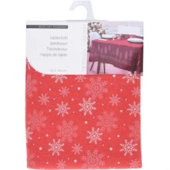 Tovaglia Natalizia 6 Posti Con Decorazione Fiocchi Di Neve 130x180 Cm