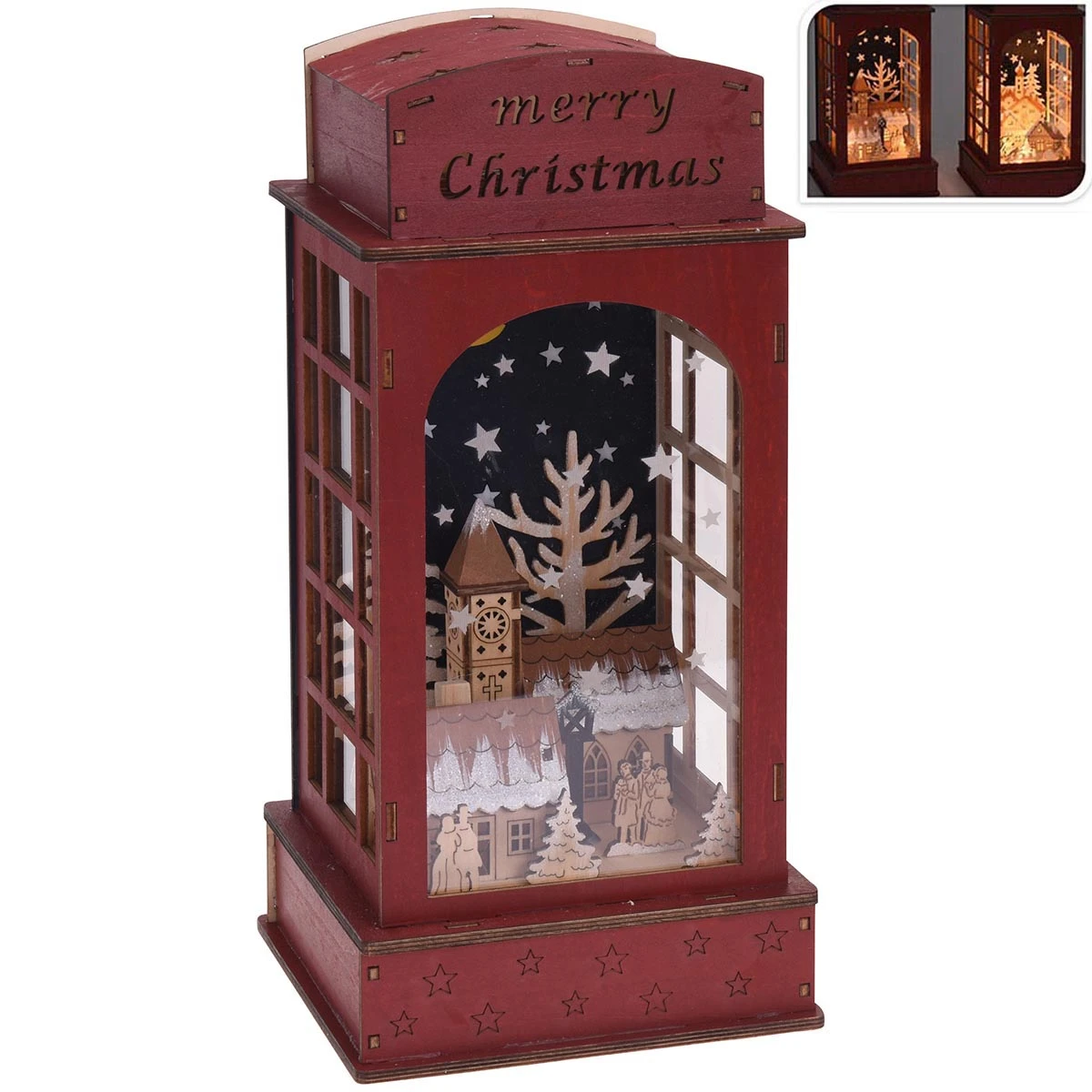 Lanterna In Legno Con LED E Scenetta Natalizia - immagine 2