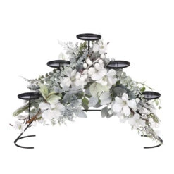 Portacandele A Ponte Con Decorazioni Bacche Bianche