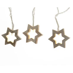 Luci Di Natale 12 Led Con Stelle In Legno - Bianco Caldo