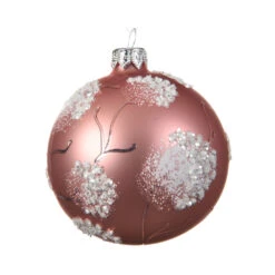 Pallina Natalizia 80mm In Vetro Rosa Antico Con Decorazione