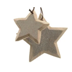 Decorazione Natalizia Set 2 Stelle Legno Con Glitter