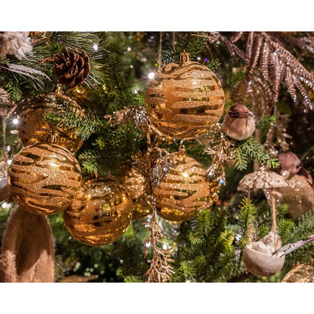 Pallina Natalizia 80mm Infrangibile Oro Con Decorazione - immagine 2