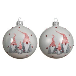 Pallina Natalizia 80mm In Vetro Con Decorazione Gnomi