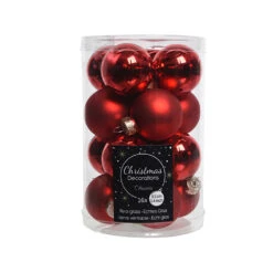 16 Palline Natalizie 35mm In Vetro Rosse