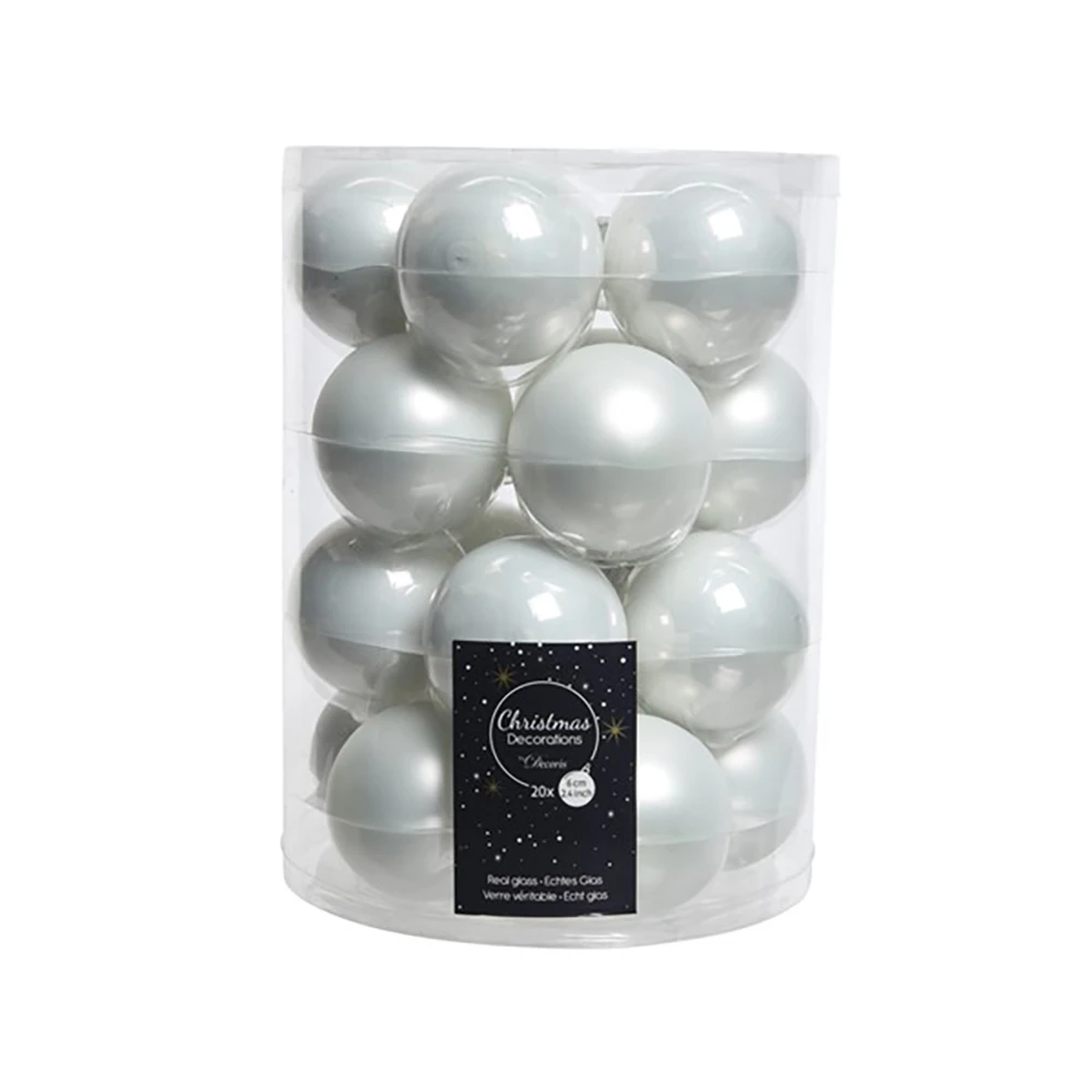 20 Palline Natalizie 60mm In Vetro Bianche