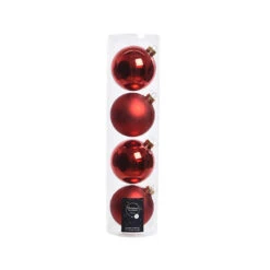4 Palline Natalizie 100mm In Vetro Rosse