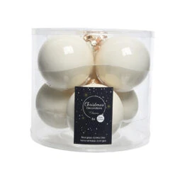 6 Palline Natalizie 80mm In Vetro Crema