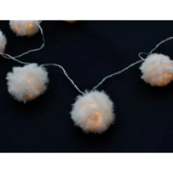 Catena Luminosa Con 11 Pon Pon In Pelliccia Bianca LED A Batteria