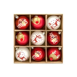 9 Palline Natalizie 60mm Infrangibili Bianche E Rosse