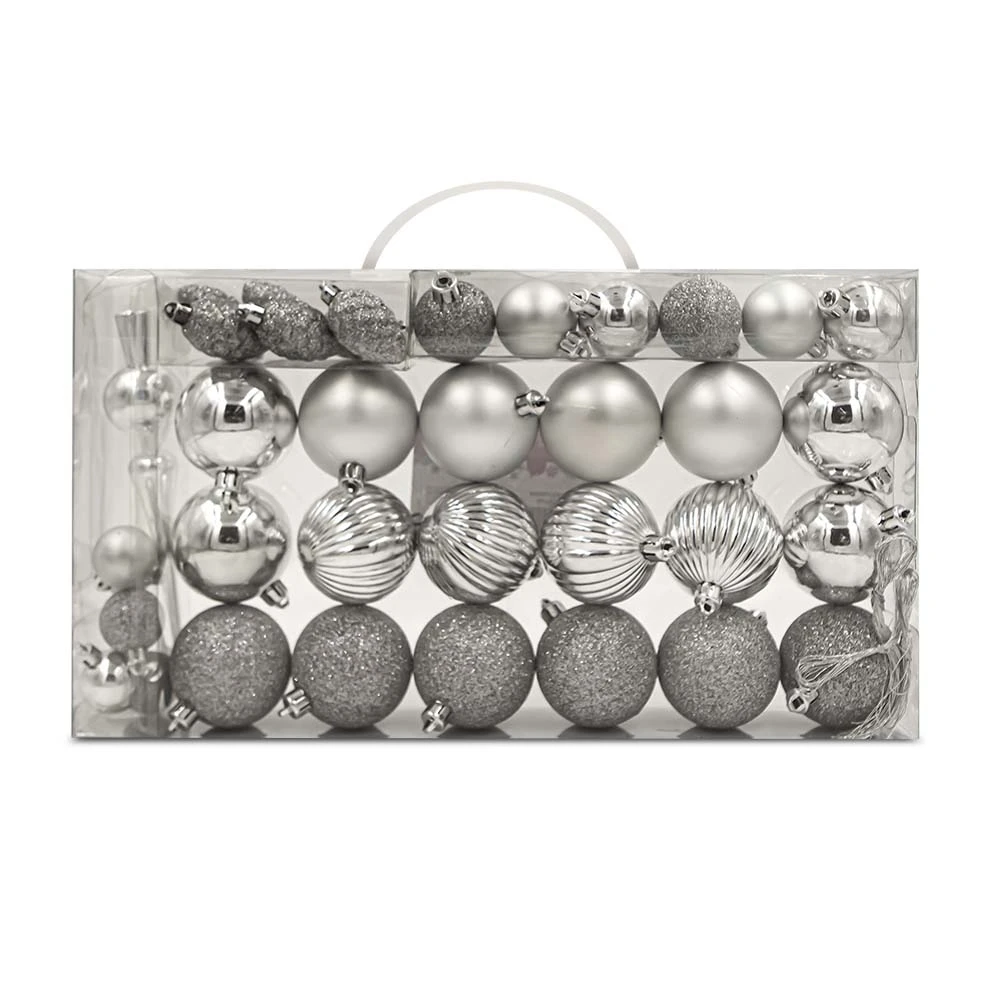 37 Palline Natalizie Assortite Infrangibili Con Puntale Argento
