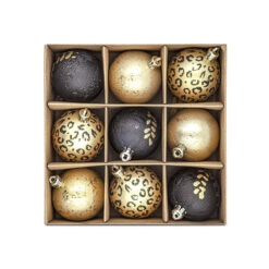 9 Palline Natalizie 60mm Infrangibili Nere E Oro