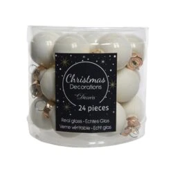 24 Palline Natalizie 25mm In Vetro Crema