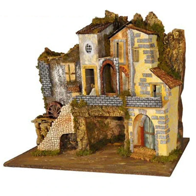 Presepe Con Luci E Mulino Ad Acqua Motorizzato 76x40x54 Cm - immagine 2