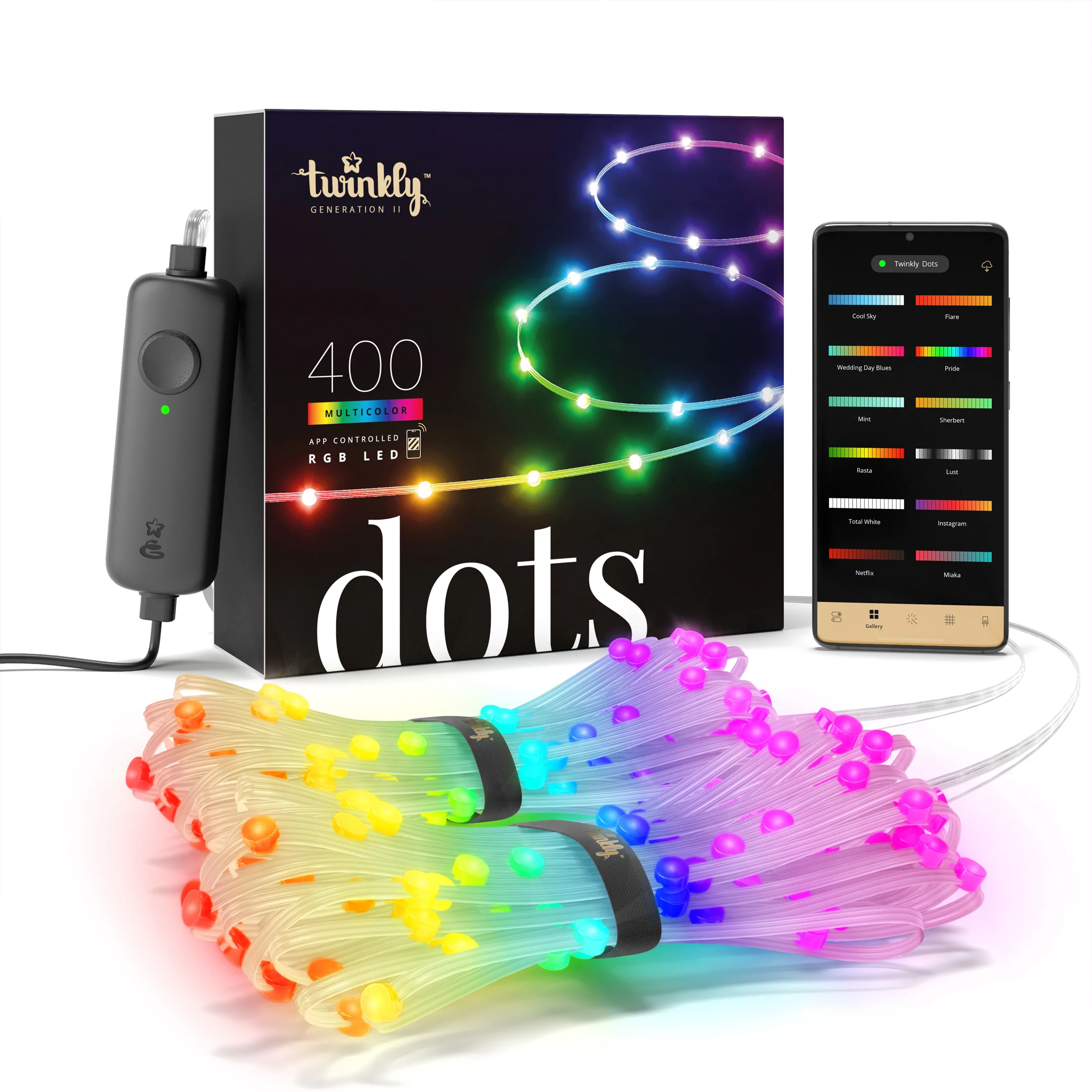 Twinkly 400 Dots Luci LED Multicolore Intelligenti 20 Metri - Cavo Trasparente