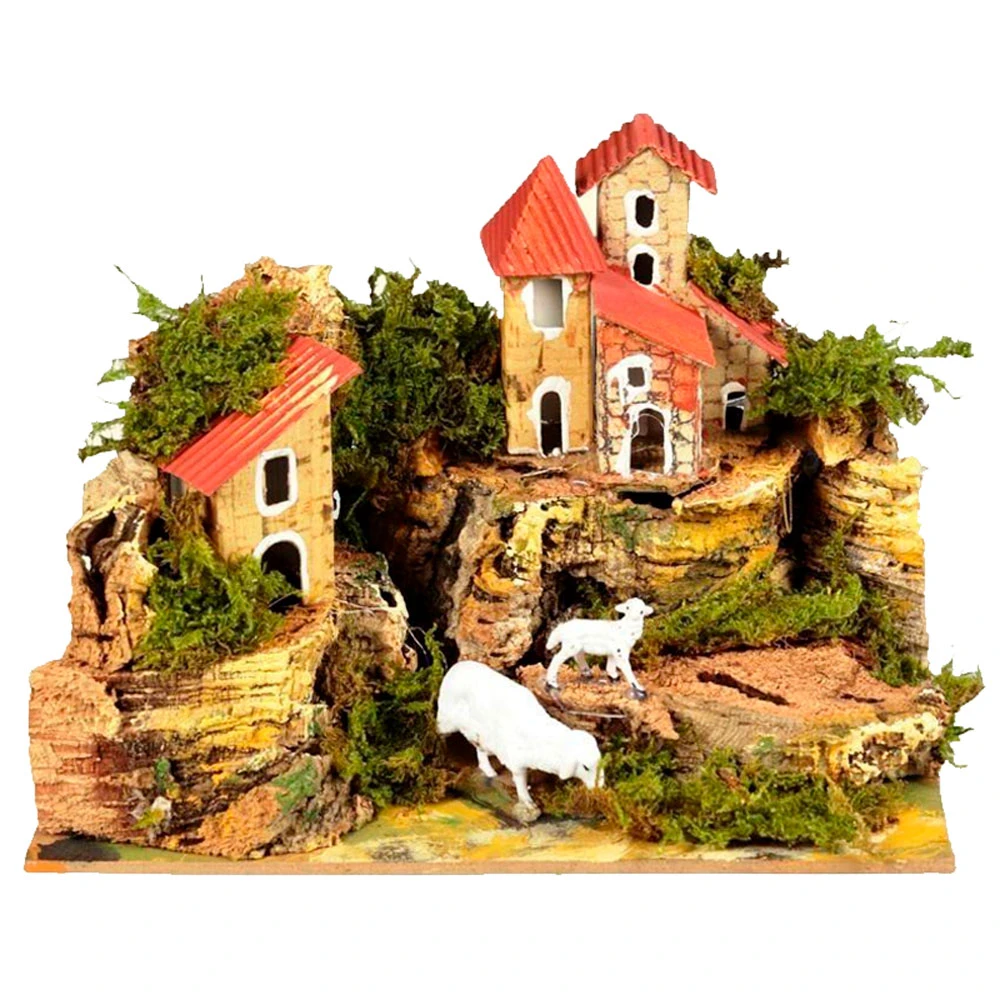 Piccolo Borgo Su Roccia Presepe 20x14x13 Cm