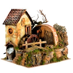 Piccolo Mulino Ad Acqua Con Pompa Per Presepe 24x21x23 Cm