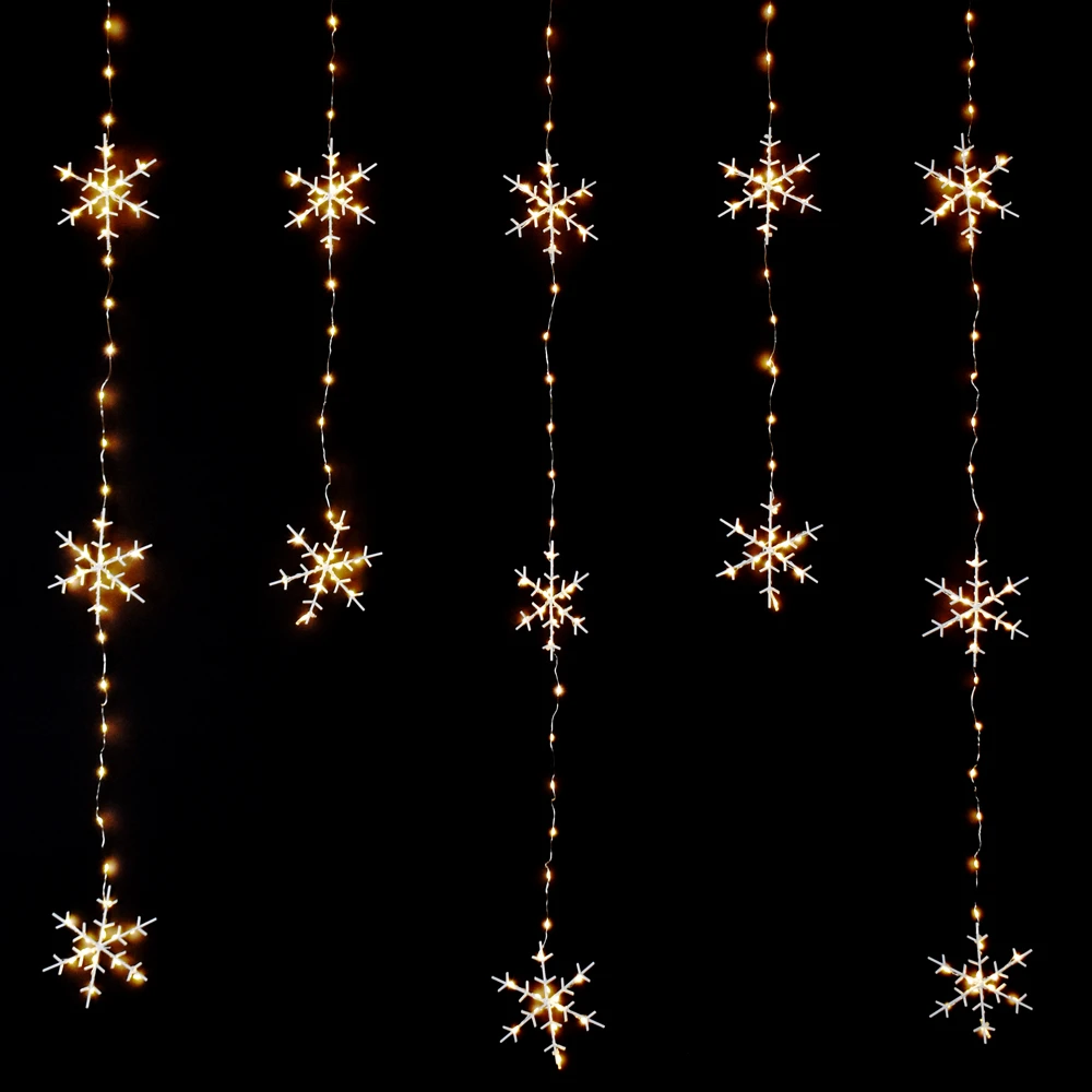 Prequ Tenda Luminosa Pioggia Di Fiocchi Di Neve, 234 Nanoled, 1 Metro, Luce Calda Fissa, Timer, IP44