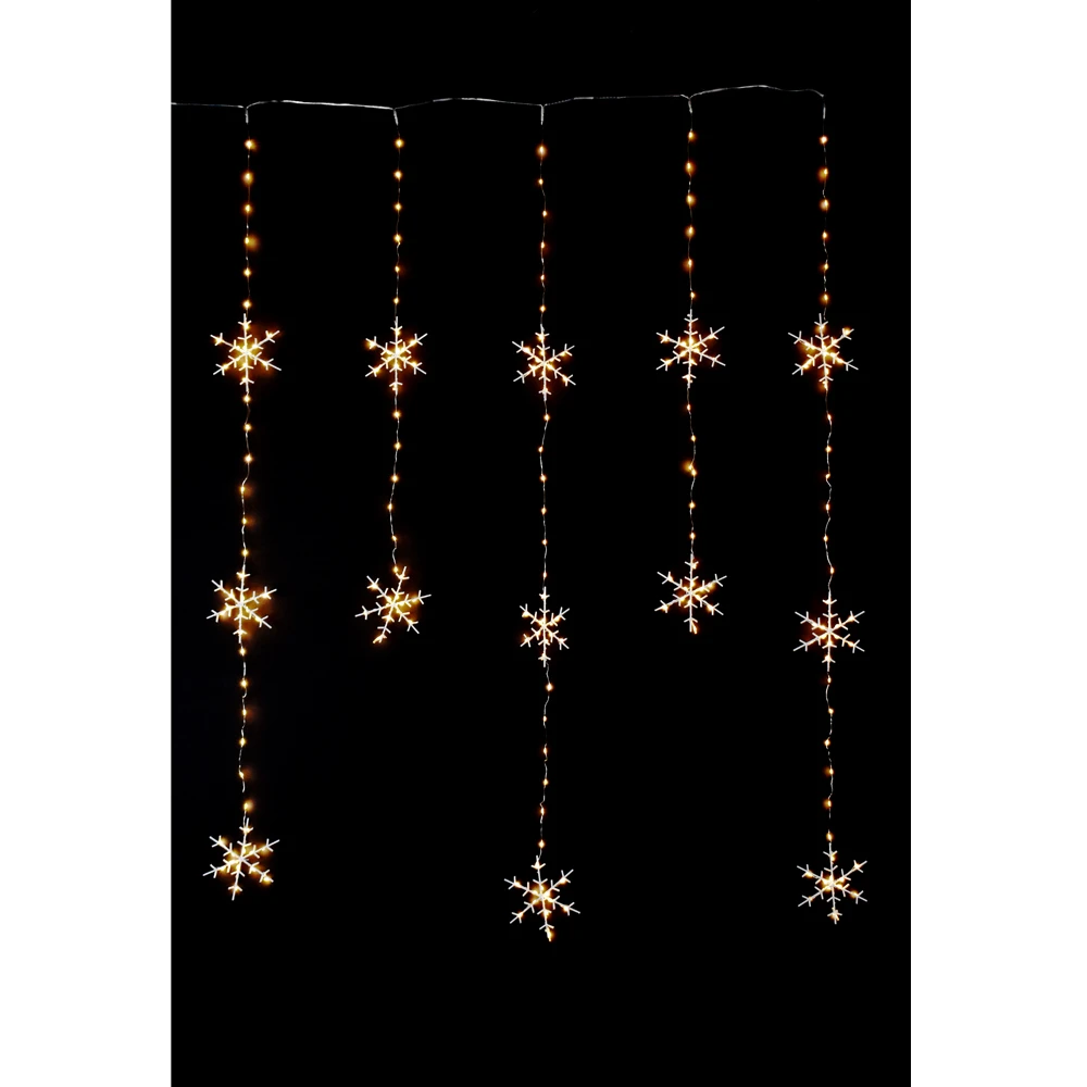 Prequ Tenda Luminosa Pioggia Di Fiocchi Di Neve, 234 Nanoled, 1 Metro, Luce Calda Fissa, Timer, IP44 - immagine 3