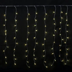 Prequ Tenda Luminosa A Cascata, 600 Led, 4x1,5 Metri, Luce Calda, Giochi Luce, Memory Controller, Prolungabile, Cavo Trasparente