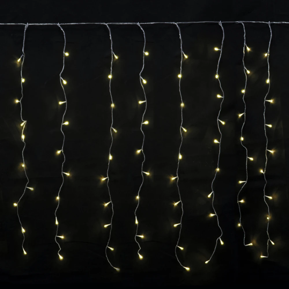 Prequ Tenda Luminosa A Cascata, 600 Led, 4x1,5 Metri, Luce Calda, Giochi Luce, Memory Controller, Prolungabile, Cavo Trasparente