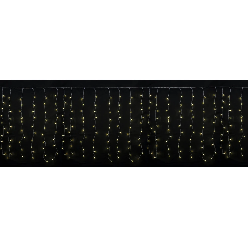 Prequ Tenda Luminosa A Cascata, 600 Led, 4x1,5 Metri, Luce Calda, Giochi Luce, Memory Controller, Prolungabile, Cavo Trasparente - immagine 2