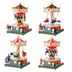 Giostrine Natalizie Carosello Con Luci A LED Suoni E Movimenti 18 Cm