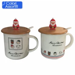Villa D'Este Tazza Mug Di Natale Con Tappo In Bambù E Cucchiaino