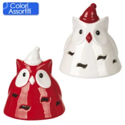 Villa D'Este Gufo Di Natale Grande Con Led In Ceramica