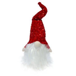 Christmas Decoration Gnomo Di Natale Con Cappello Paillettes Rosso E Barba Luminosa