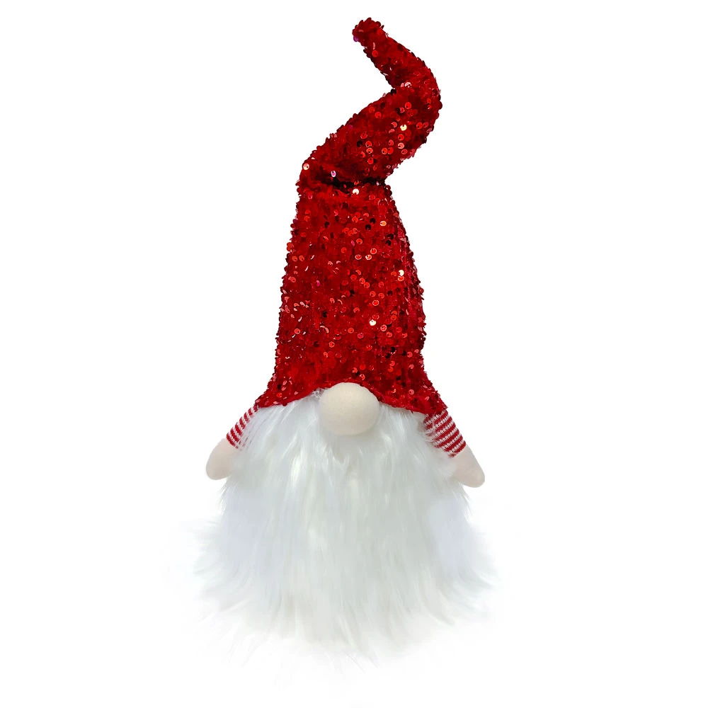 Christmas Decoration Gnomo Di Natale Con Cappello Paillettes Rosso E Barba Luminosa